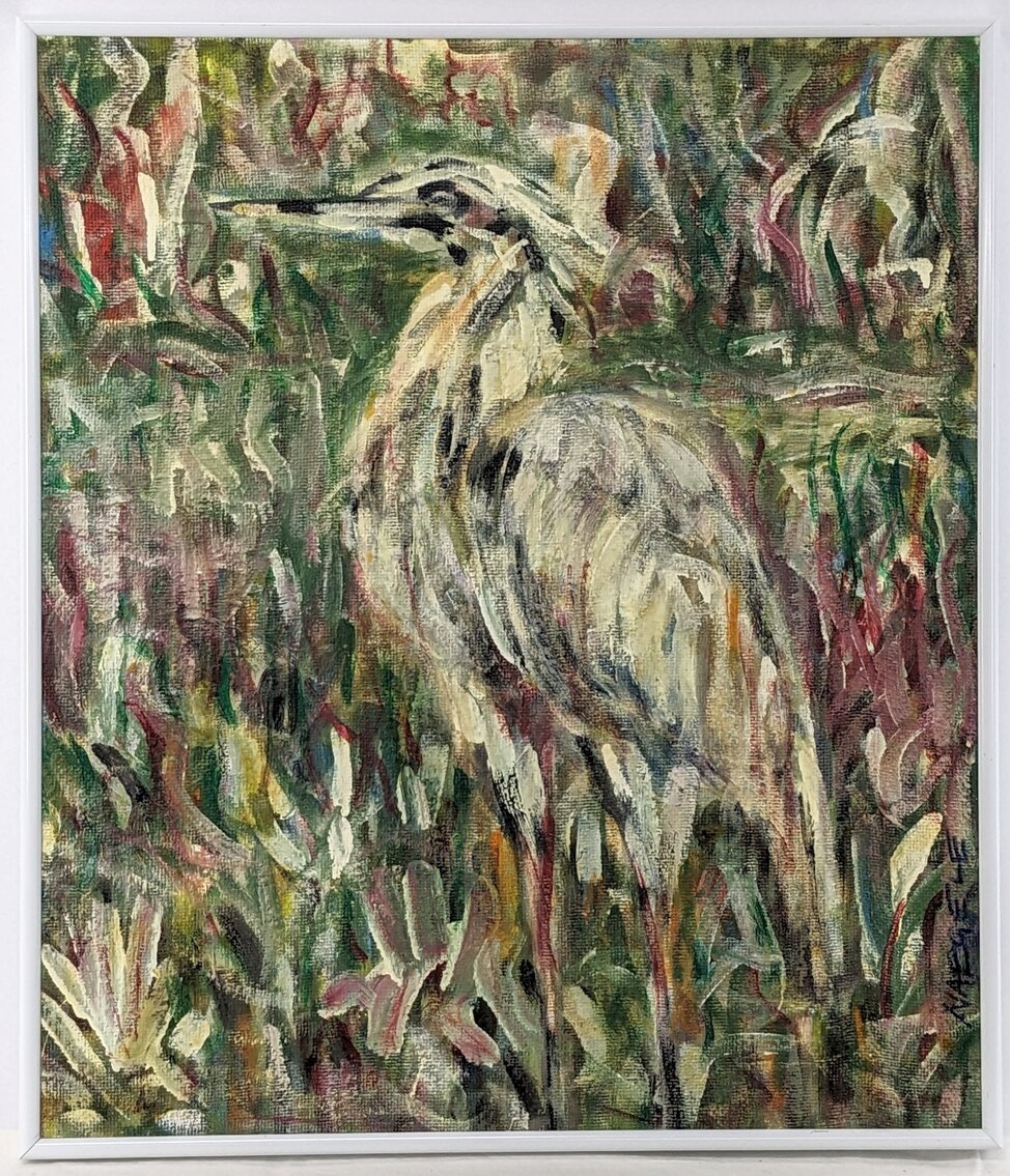 Naegele: Original Signed Heron Painting, Framed