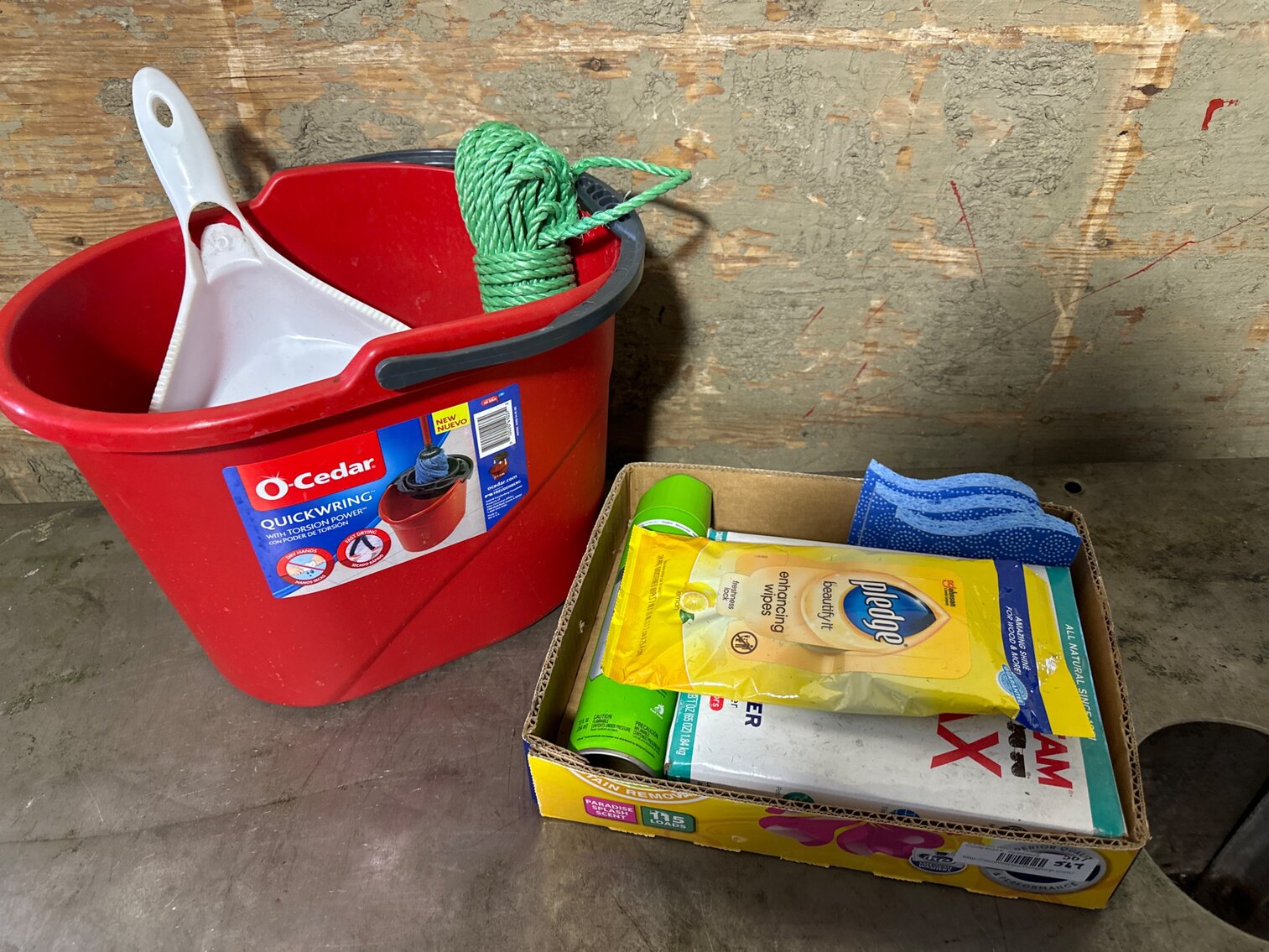 Bucket with Cleaning Supplies