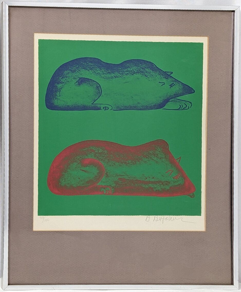 Beniamino Bufano "Sleeping Wolves" Framed Lithograph 1970- Signed 
