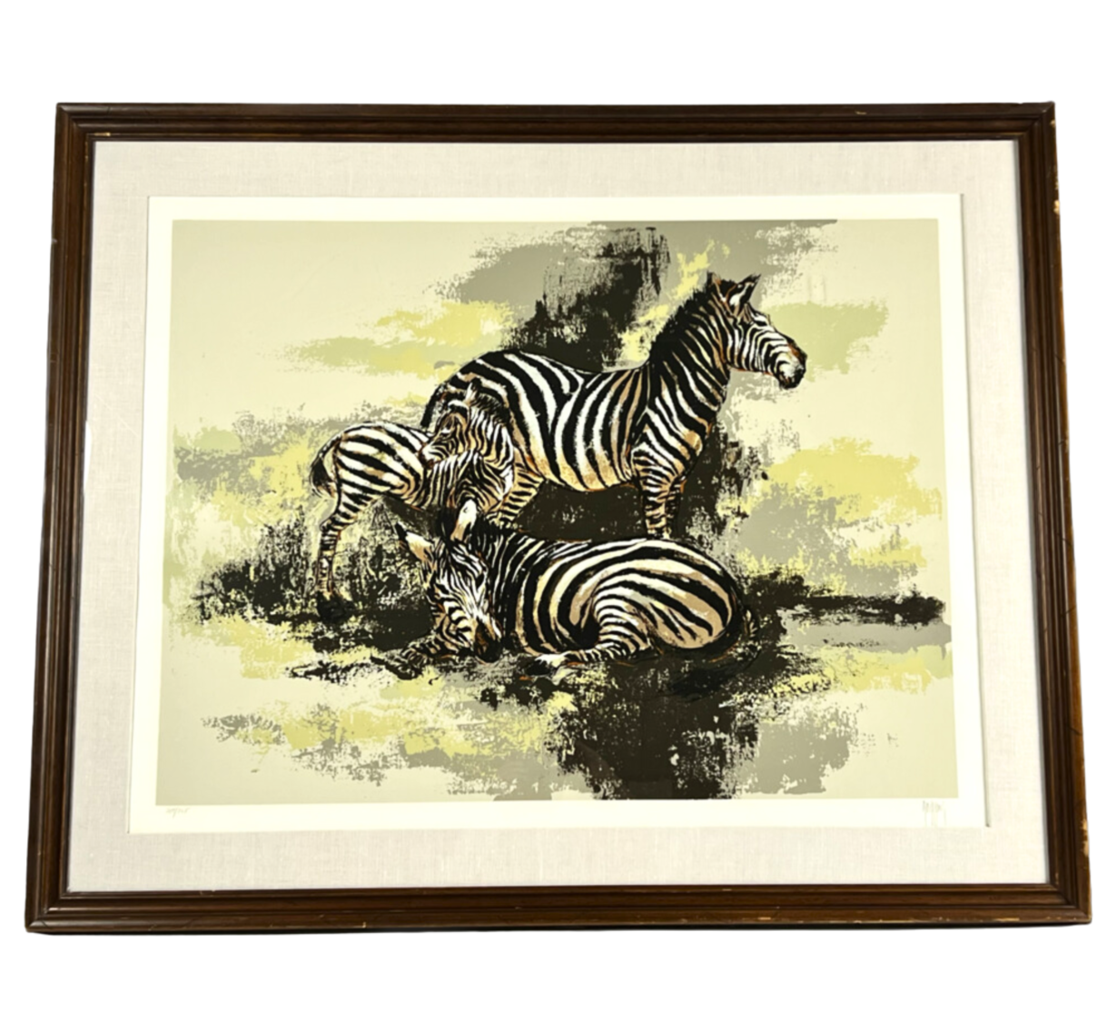 Mark King: Large "Zebras" 209/325 Signed, Framed Serigraph- Limited Edition