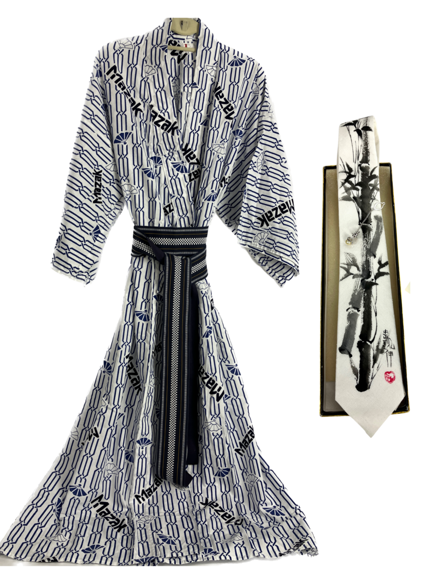 Vintage 90's Cotton Kimono and SIlk Handpainted Tie by Kay Stratman