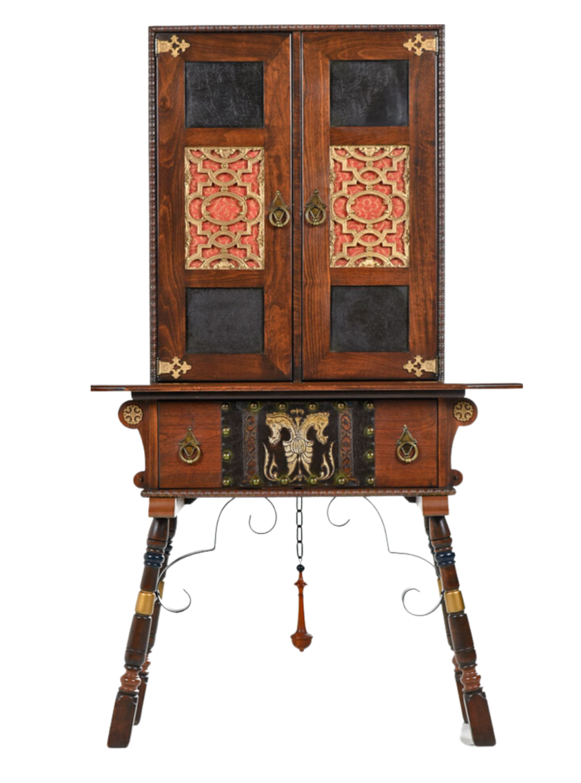 Vintage Neo Gothic Spanish Revival Mahogany Hutch Cabinet by Kuchins Mfg Co 