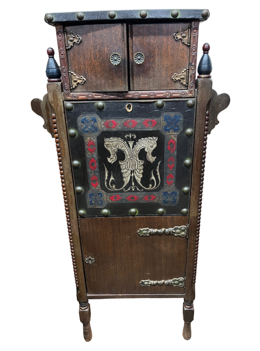 Neo Gothic/ Spanish Revival Vintage Mahogany Cabinet- Kuchins Mfg Co. 