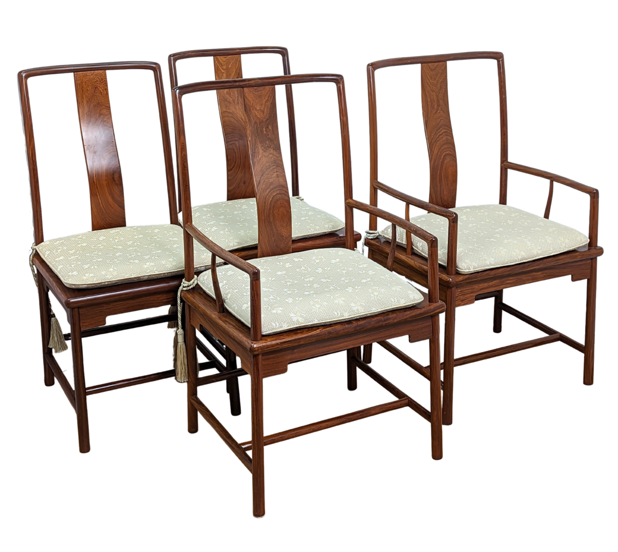Four Vintage Rosewood Ming Dynasty Style Yoke Back Chairs