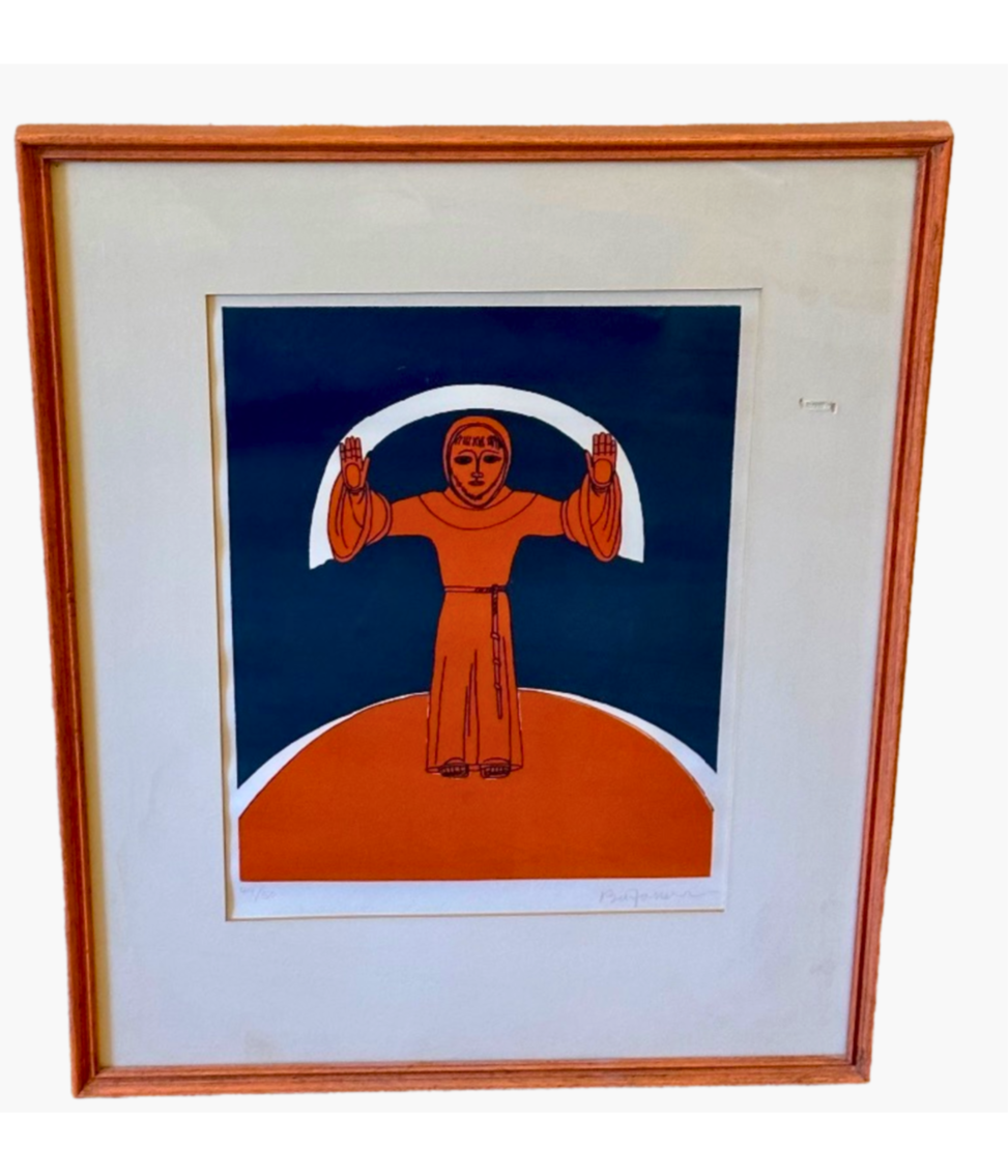 Vintage Framed Lithograph "Mystical St. Francis" by Beniamino Bufano