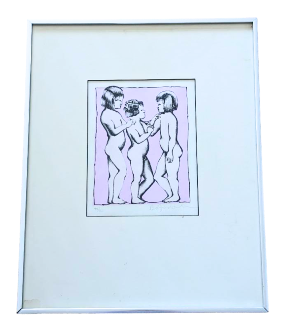 Framed "Three Children" Beniamino Bufano Litho- Signed & Numbered 1970