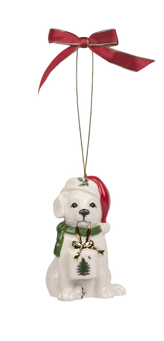 Spode Ceramic Dog Christmas Ornament w/ Stand 