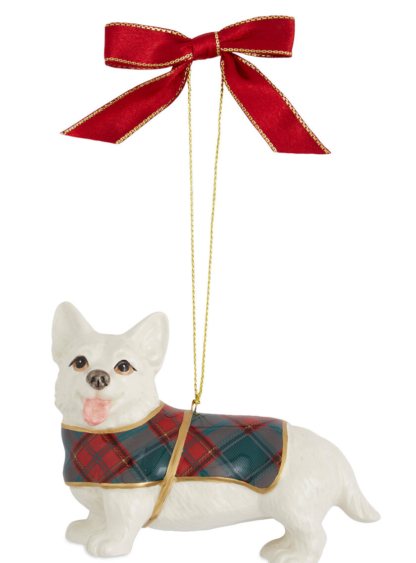Spode Ceramic Tartan Corgi Christmas Ornament w/ Stand 
