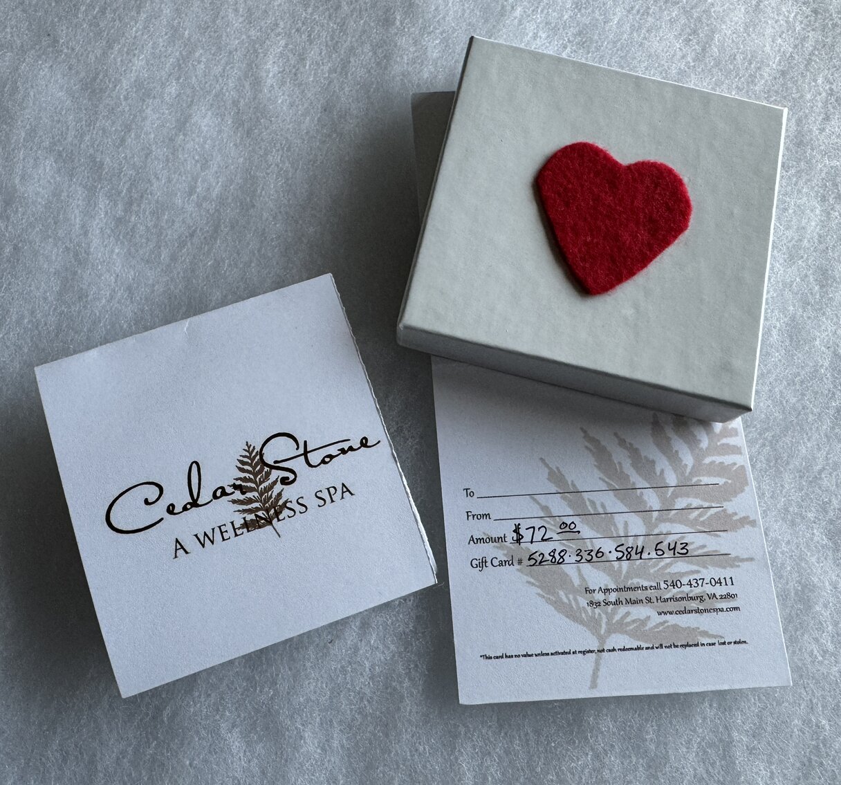 Cedar Stone Spa $72 Gift Card