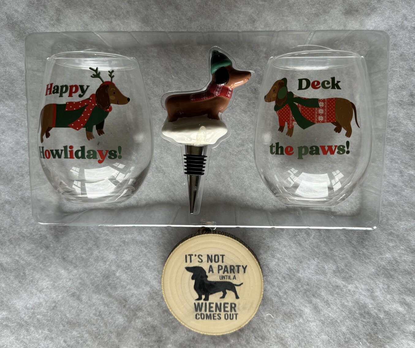 Dachshund Stemless Wine Glass Set with Ornament