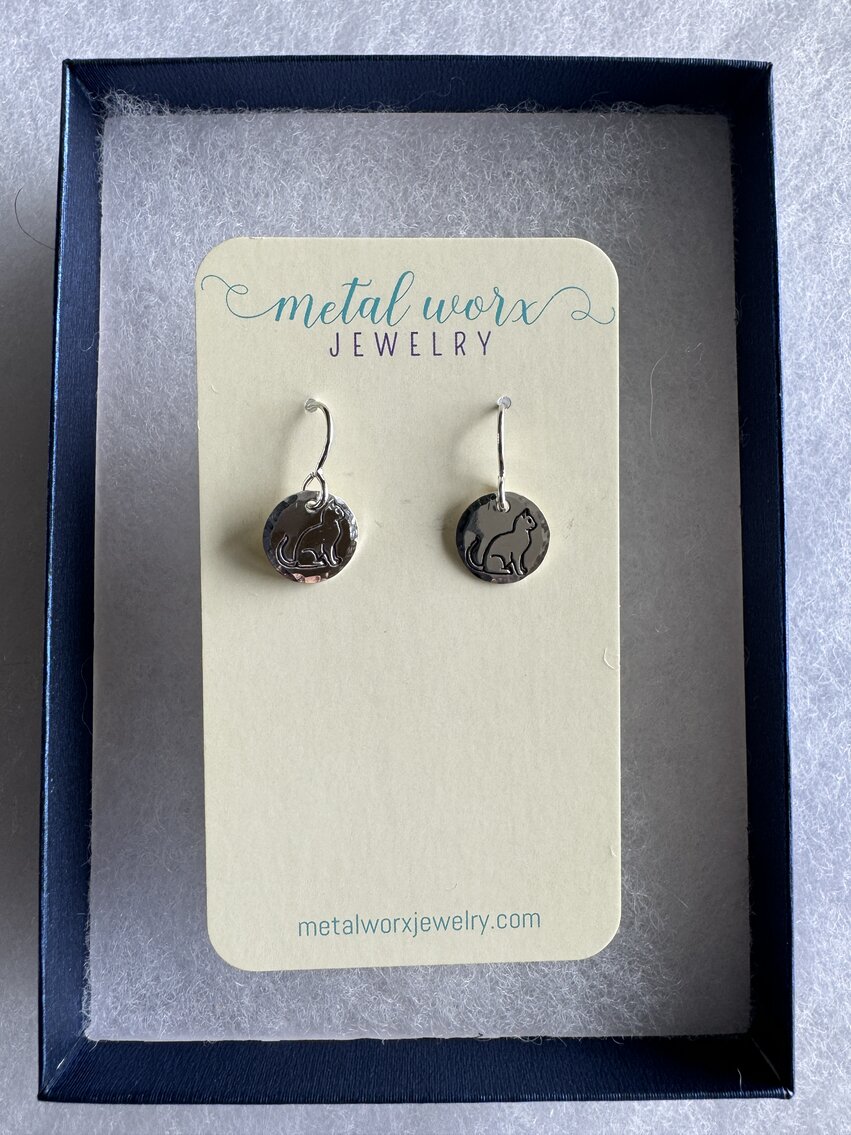 Handstamped Sterling Silver Kitty Earrings