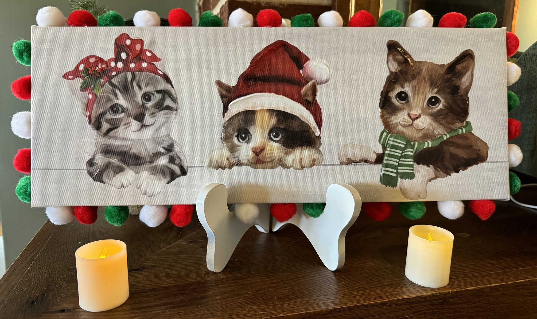 Christmas Kittens Canvas Art w/ Easel 