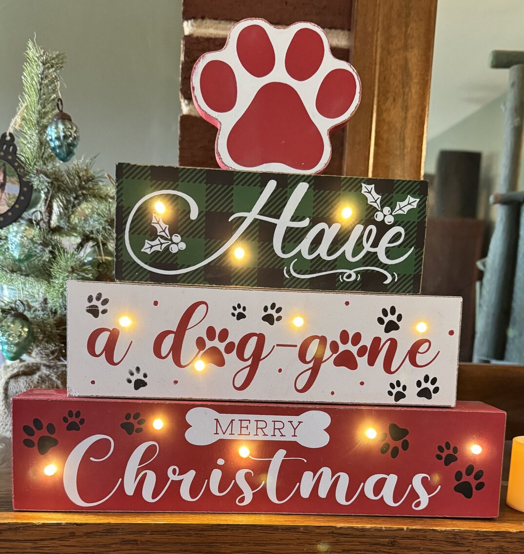 Lighted Wooden Pet Block Word Sign: "Have A Dog Gone Christmas"