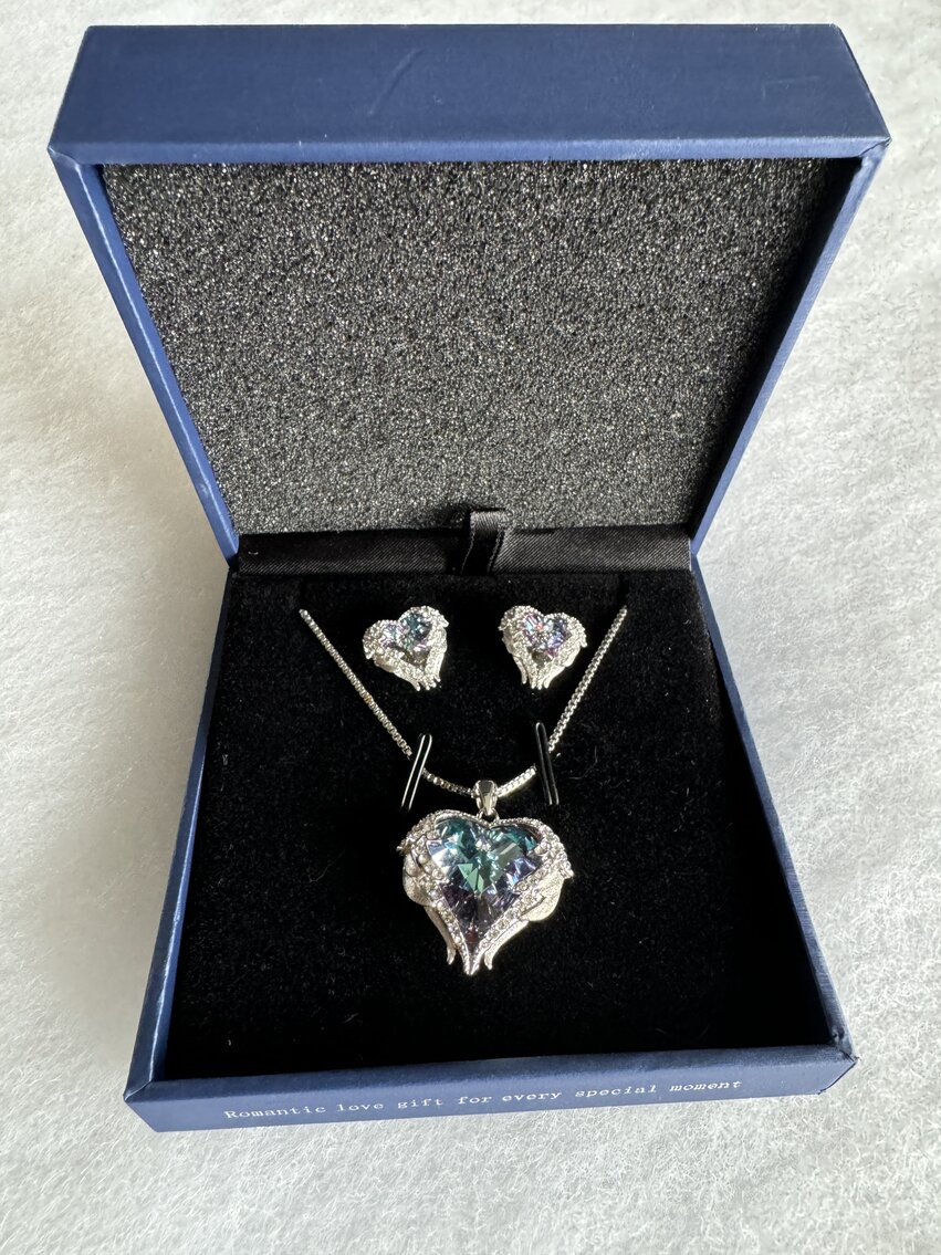 Swarovski Purple Crystal Angel Wing Earring and Necklace Set