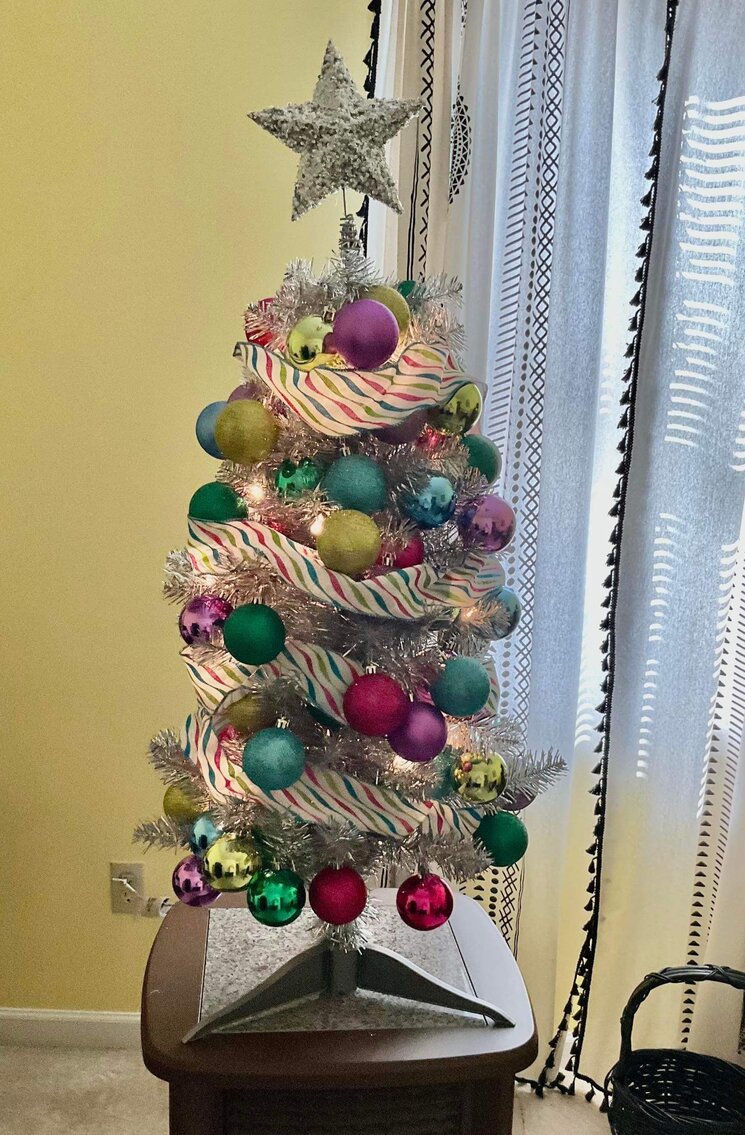 3' Prelit Silver Tinsel Decorated Tree with Clear Lights