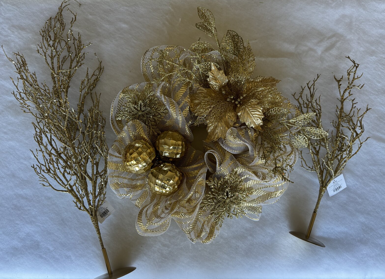"As Good As Gold" Mesh Wreath and Glittery Trees Collection