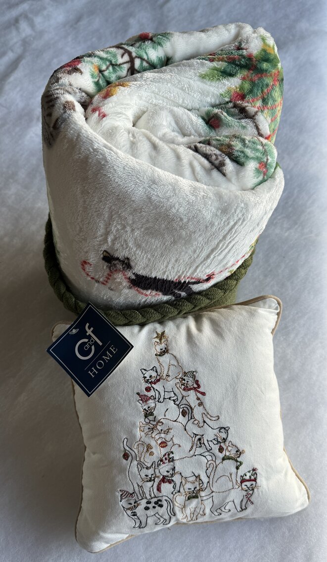 Cat Tree Pillow and Fleece Throw Set