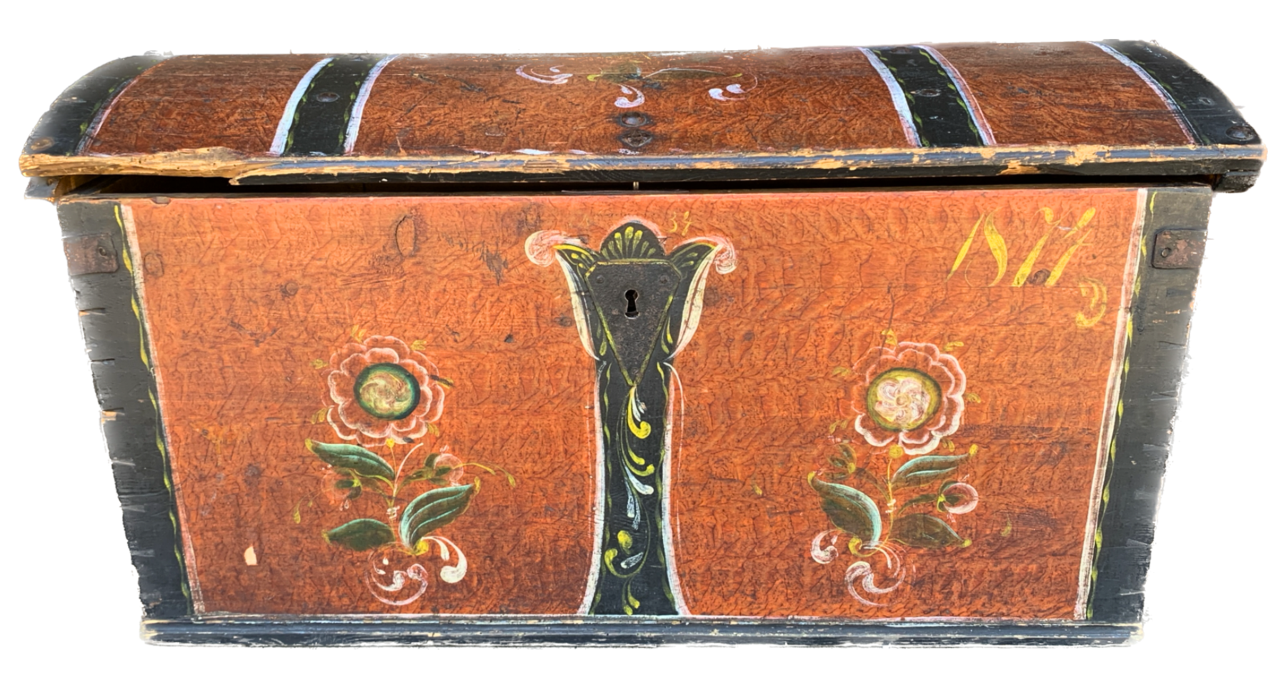 Early Antique Norwegian Immigrant Trunk With Handpainted Rosemaling 1874