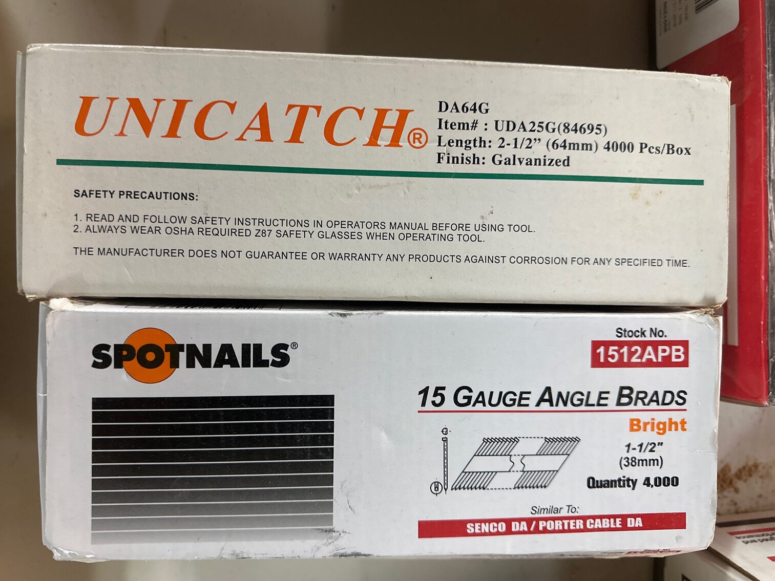 (5) boxes - Brad nails