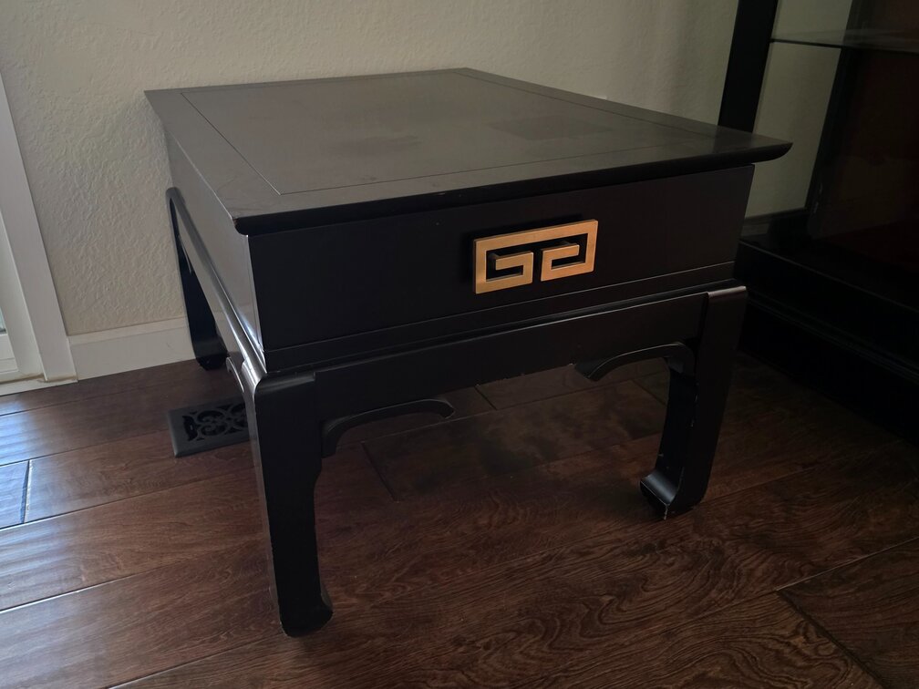 Vintage Asian Modern Chinese Style Black Lacquer Small Rectangular Coffee Table