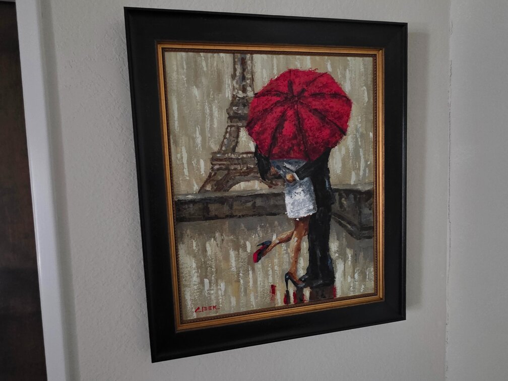 "Under A Red Unbrella" By Artist Scott Cleek Acrylic Painting Framed