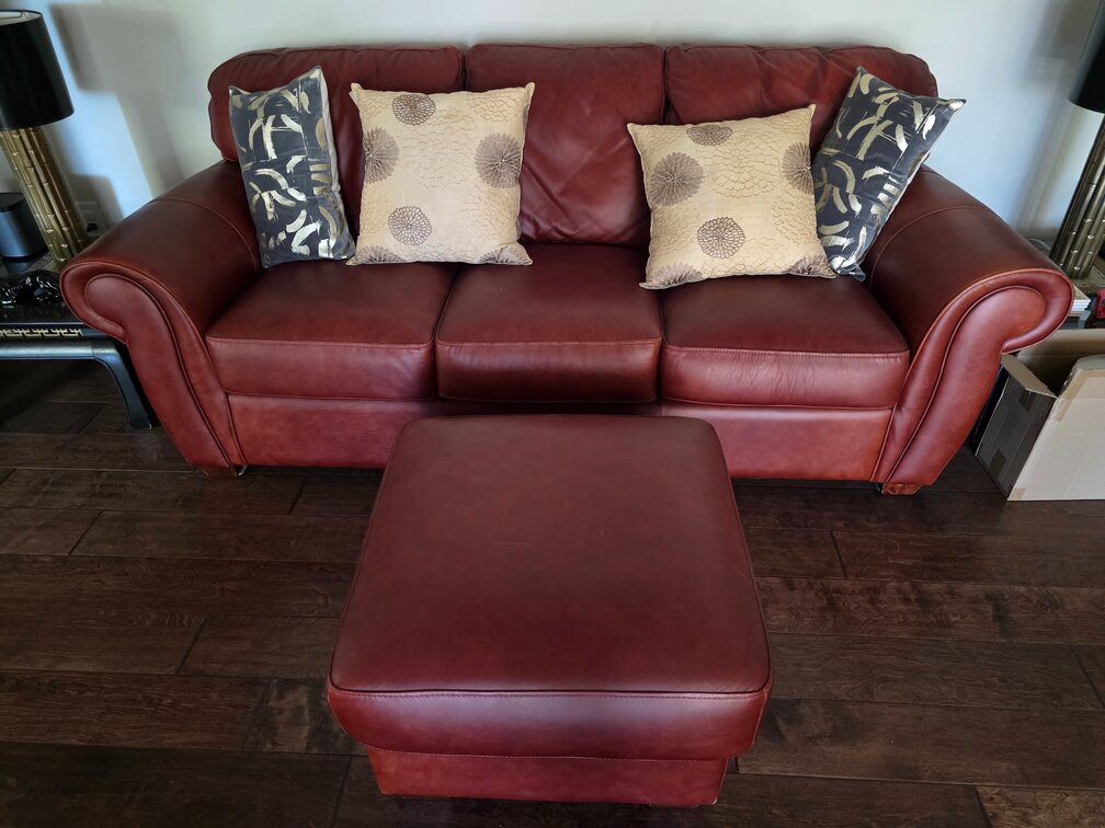 Chesterfield Red Leather Sofa And Ottoman