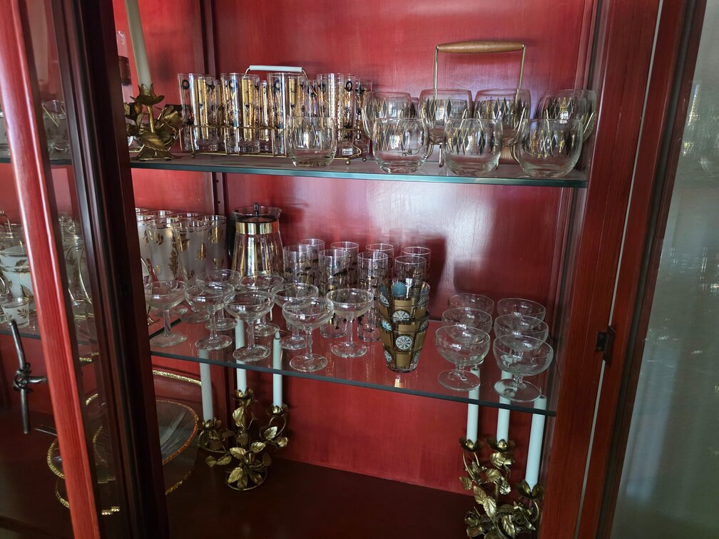 Contents Of China Huch Glassware, Candle Holders, Placemats
