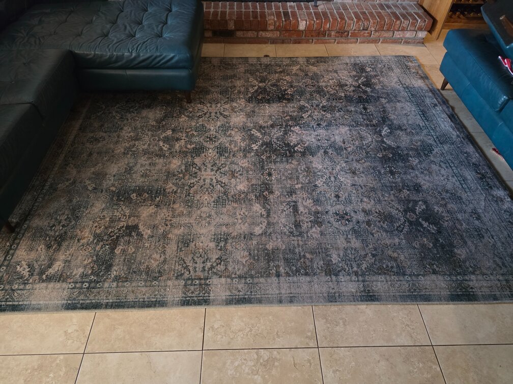 Frances Vintage Teal Blue Tufted Rug + Cushioned Pad System 8ft x 10ft