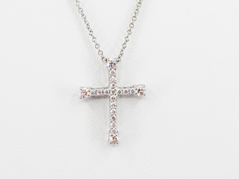 18K White Gold Diamond Cross Pendant Necklace 16"