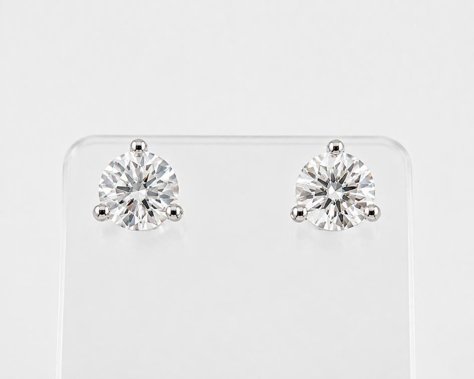 1.50tcw Diamond and 18K White Gold Hearts on Fire Stud Earrings