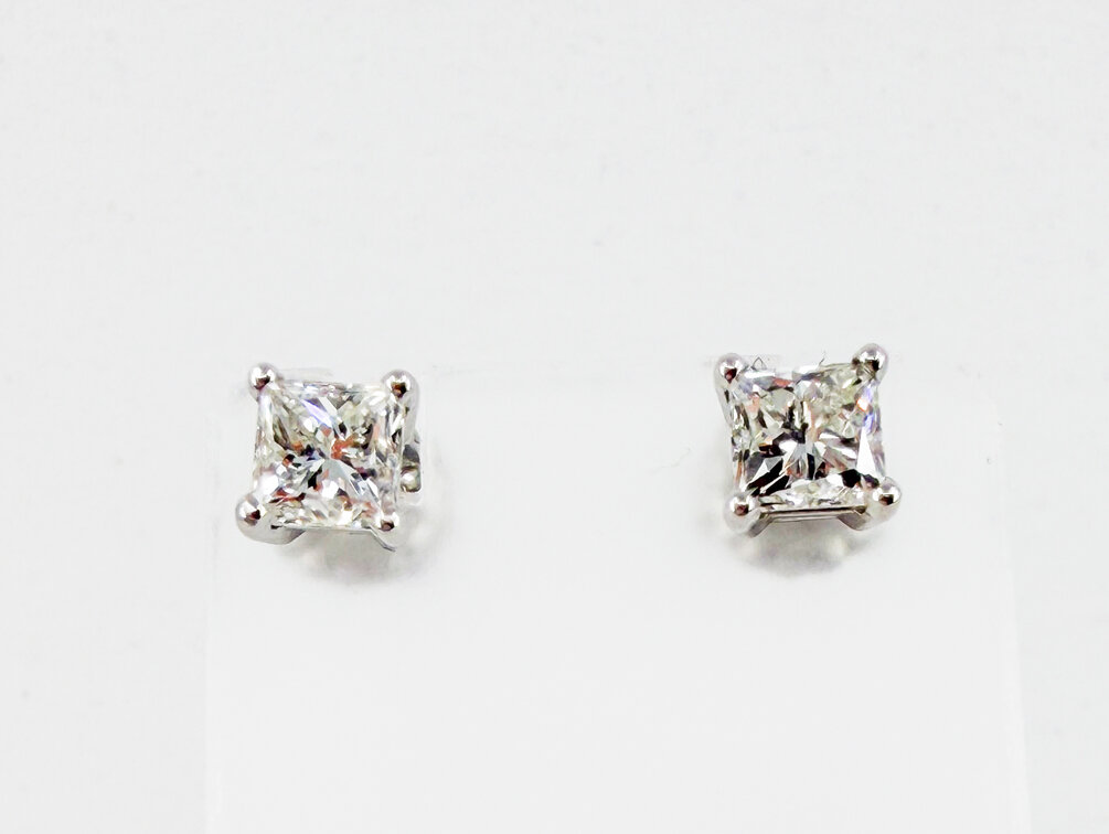 1.50tcw Diamond and 14K White Gold Princess-Cut Stud Earrings