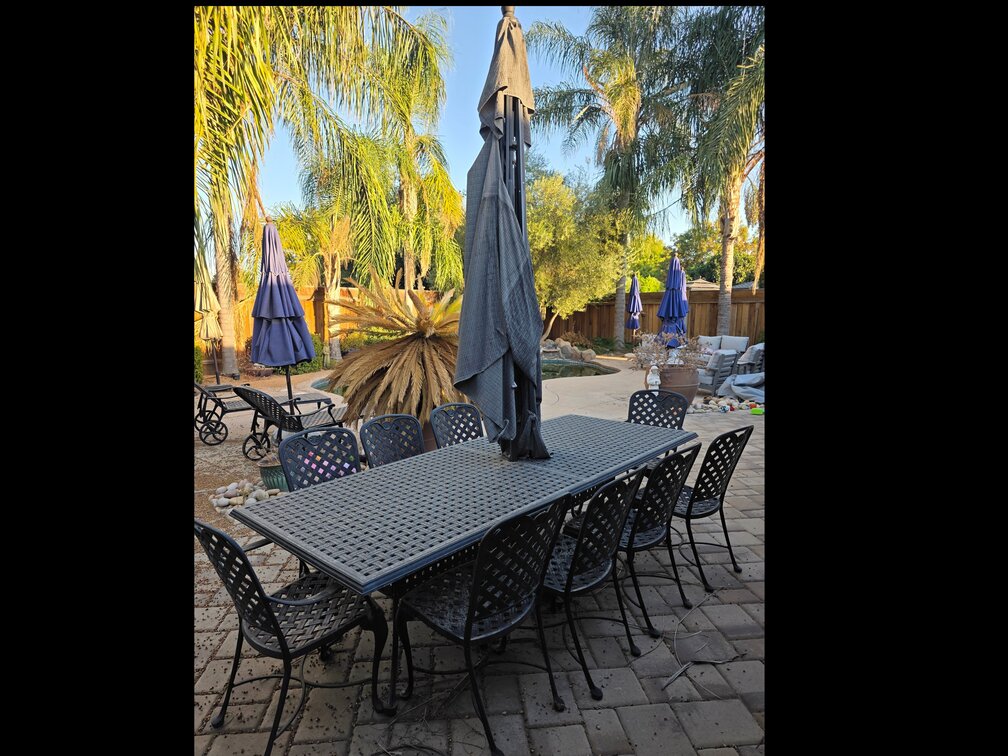 Outside Patio Dining Table With 10 Chairs 2 Umbrellas 12pcs