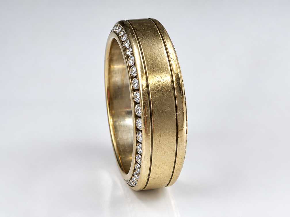 14K Gold Diamond Eternity Band with Two Rows of Diamonds, Size 10.5