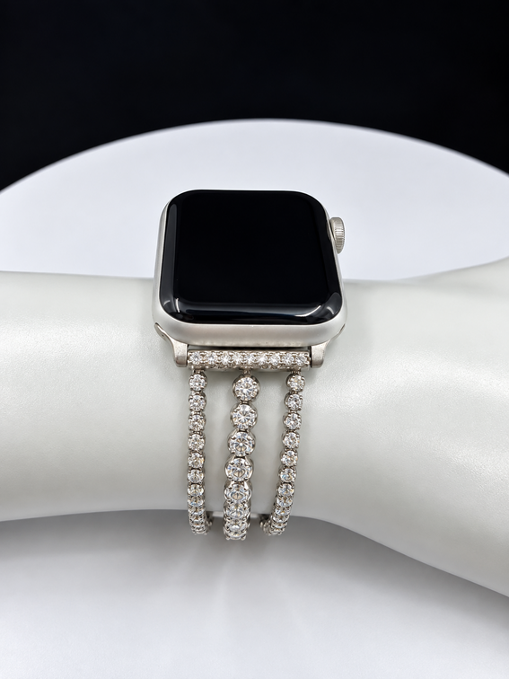 2.0tcw Diamond and White Gold Apple Watch Band (watch face not included), Three-Strand Design