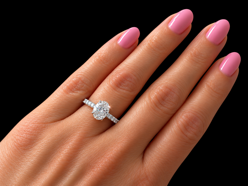 1.45tcw Diamond and 14K White Gold Oval Ring with Hidden Halo, size 6.5