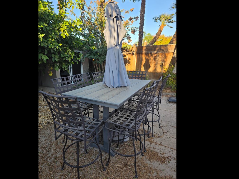 Outdoor Patio Table Includes 8 Chairs And 1 Umbrella