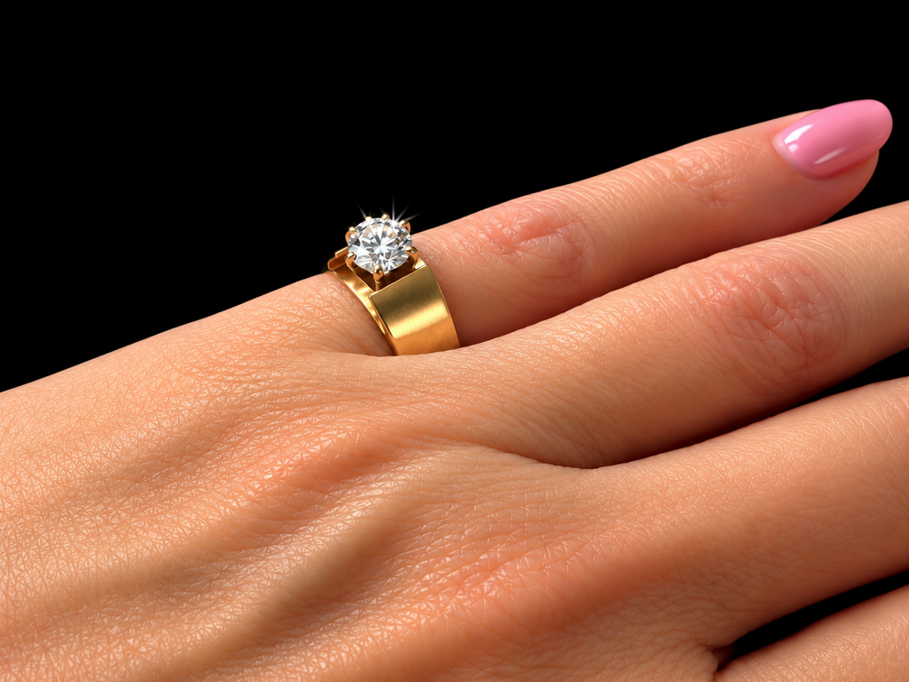 14K Two-Tone Gold Diamond Solitaire Ring, size 6