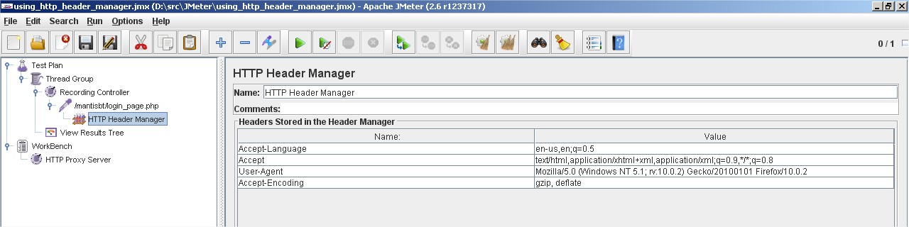 HTTP Header Manager: single request