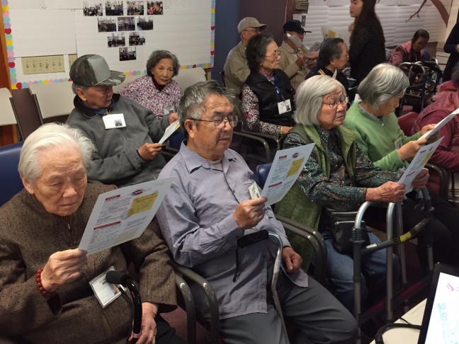 AAAJ-ALC know your voting rights workshop and voter registration in Oakland Chinatown, with partner organization Family Bridges.