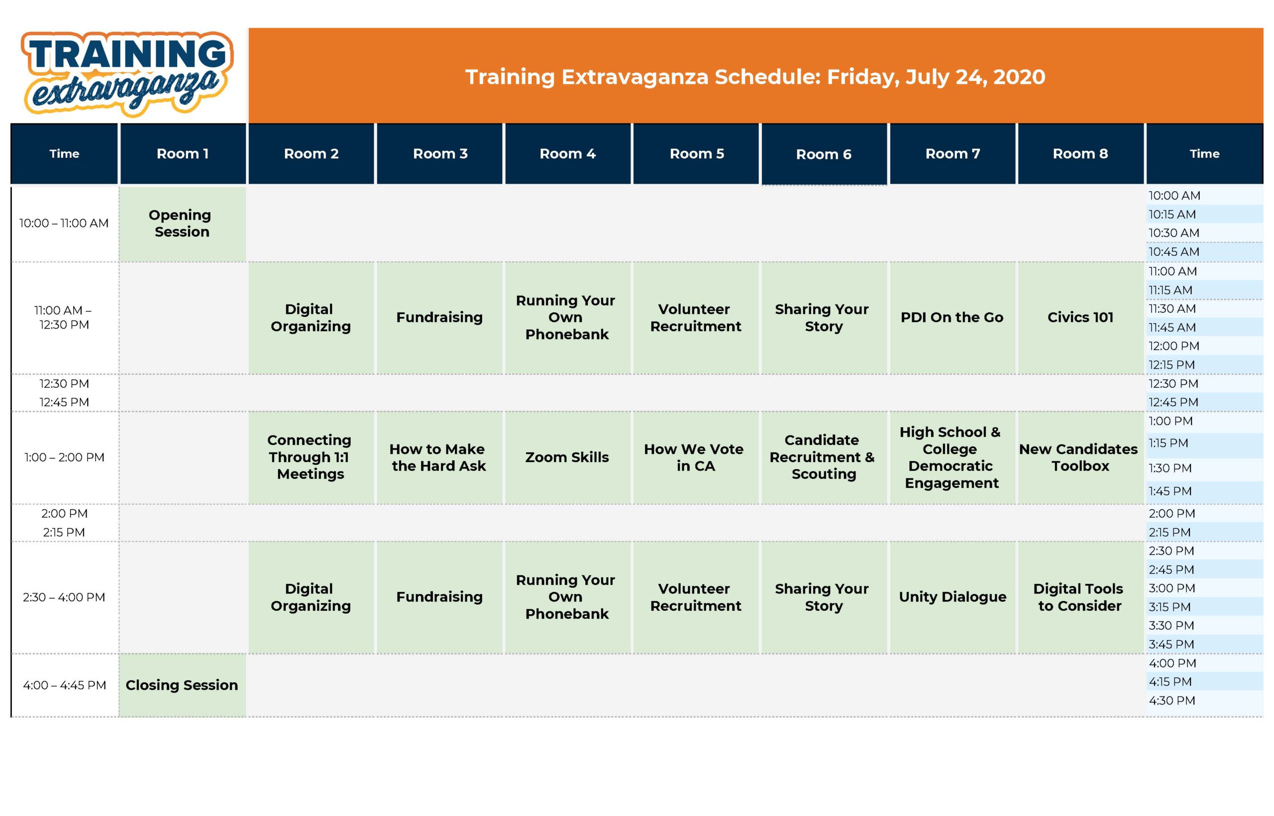 July 24-26 Virtual E-Board Block Schedule - Training Extravaganza