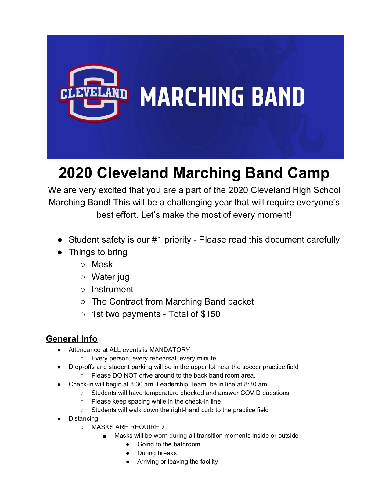 2020 CHS Marching Band Camp