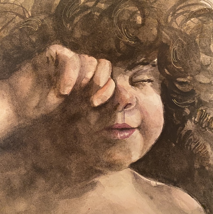 This beautiful child stirs as the morning light fills the room, blinking sleepily. With a small yawn she prepares fo the day