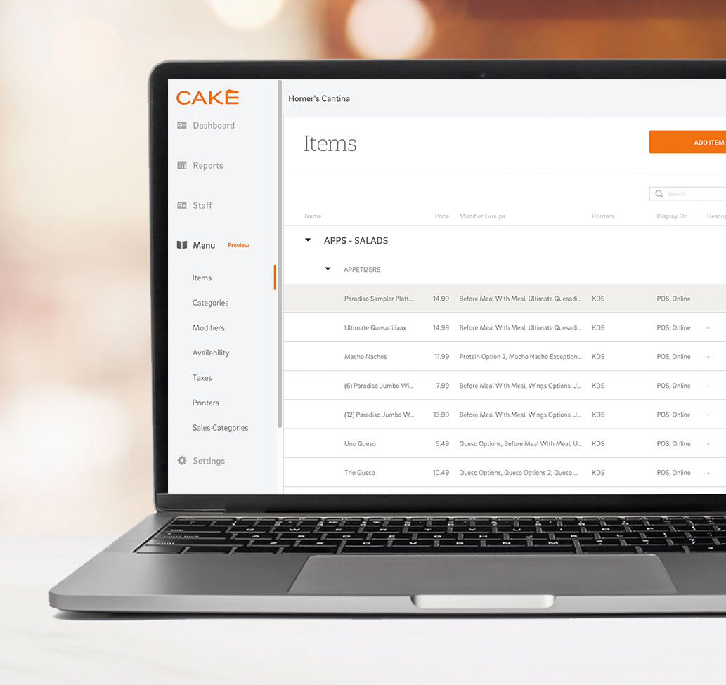 CAKE Menu Management for Restaurants