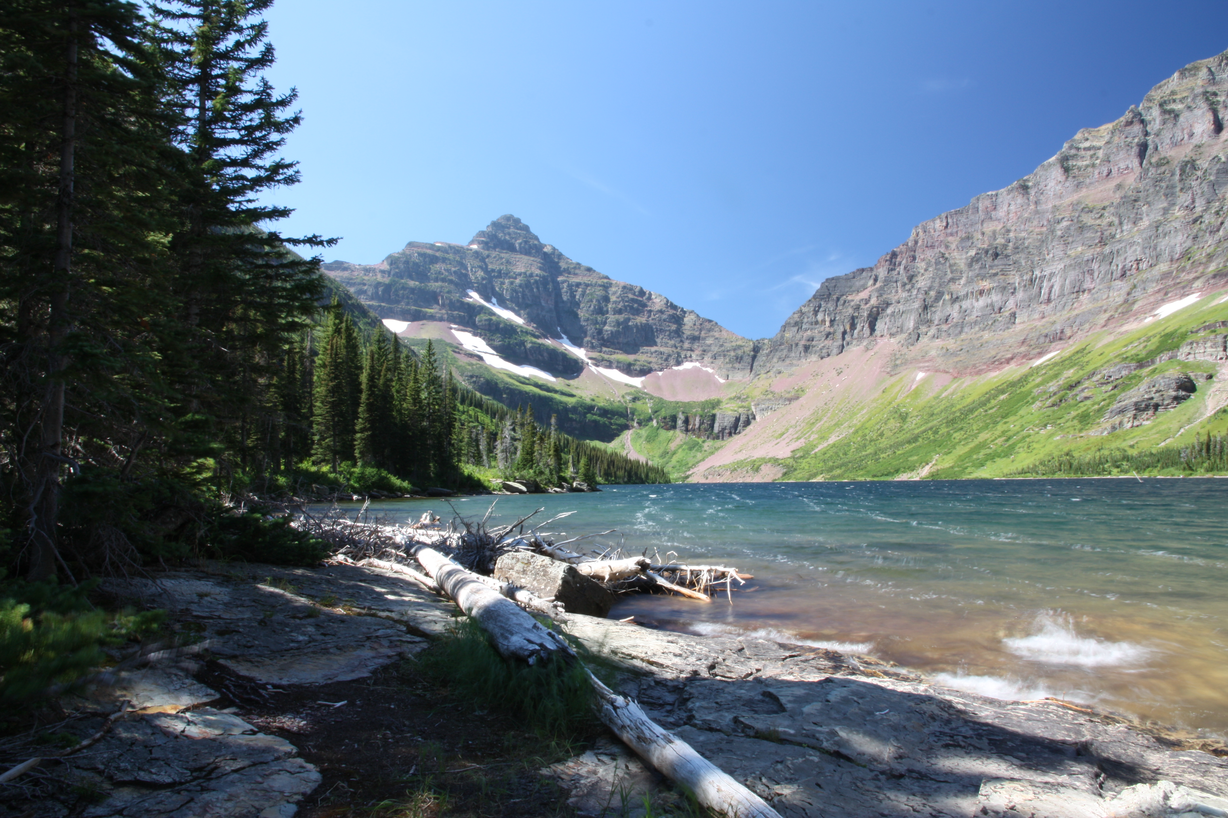 The windblown waters of Upper Two Medicine Lake.