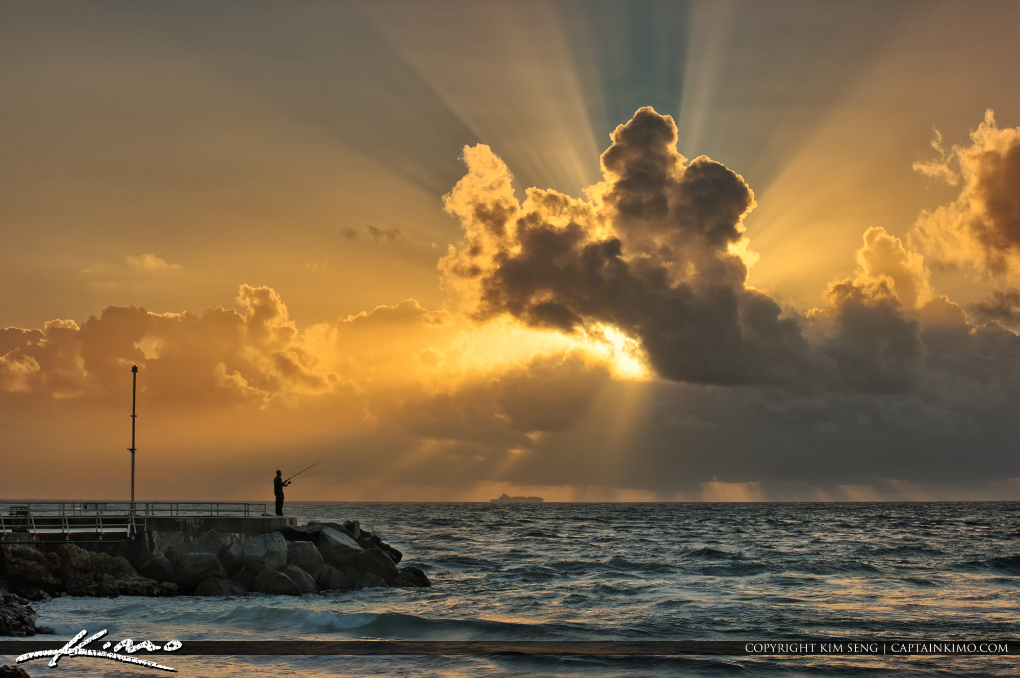 Jupiter Inlet Fishing at Beach with Sunrays HDR Photography by