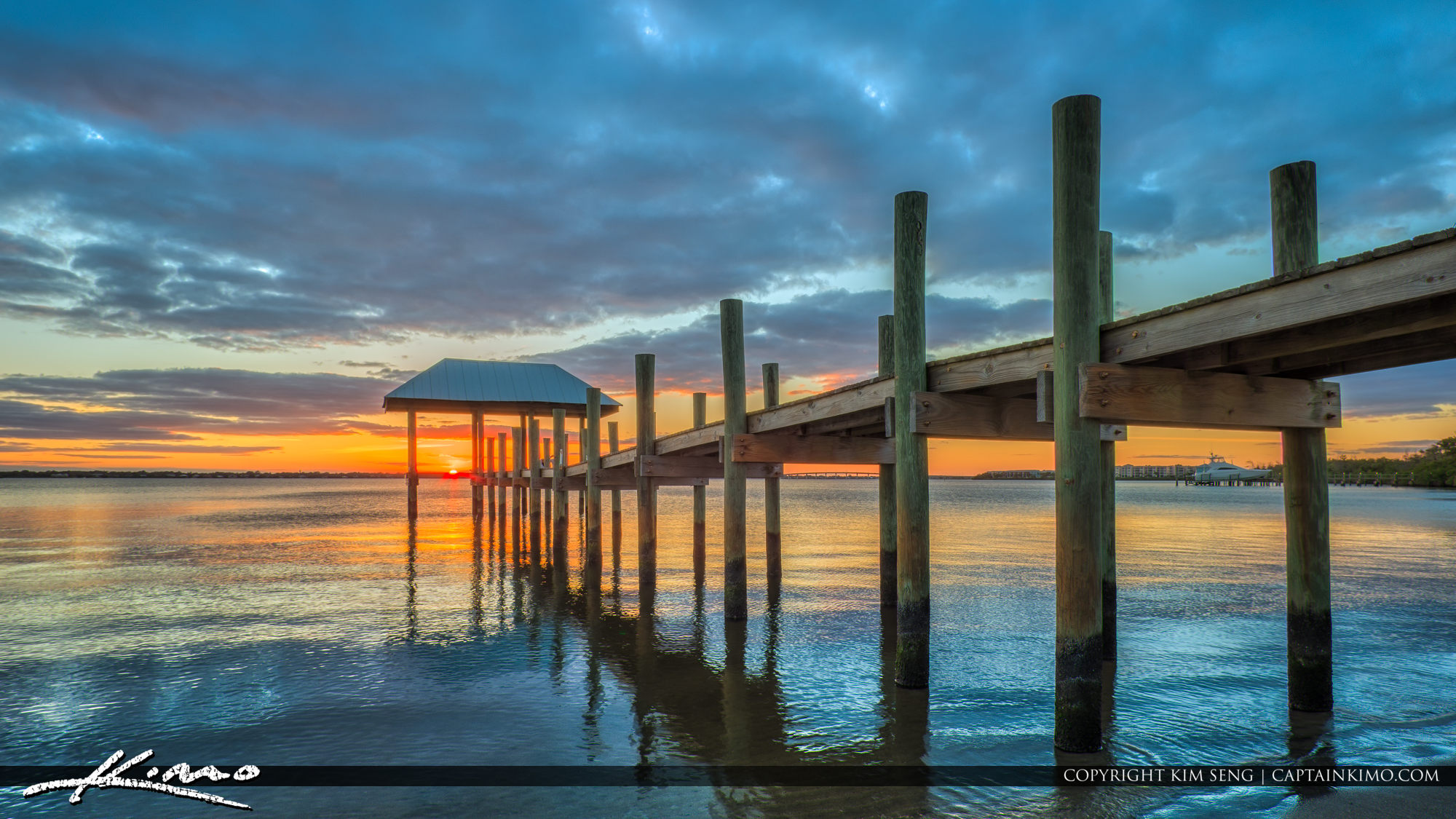 Pier at the Waterway along HUtchinson Island Stuart Florida Suns