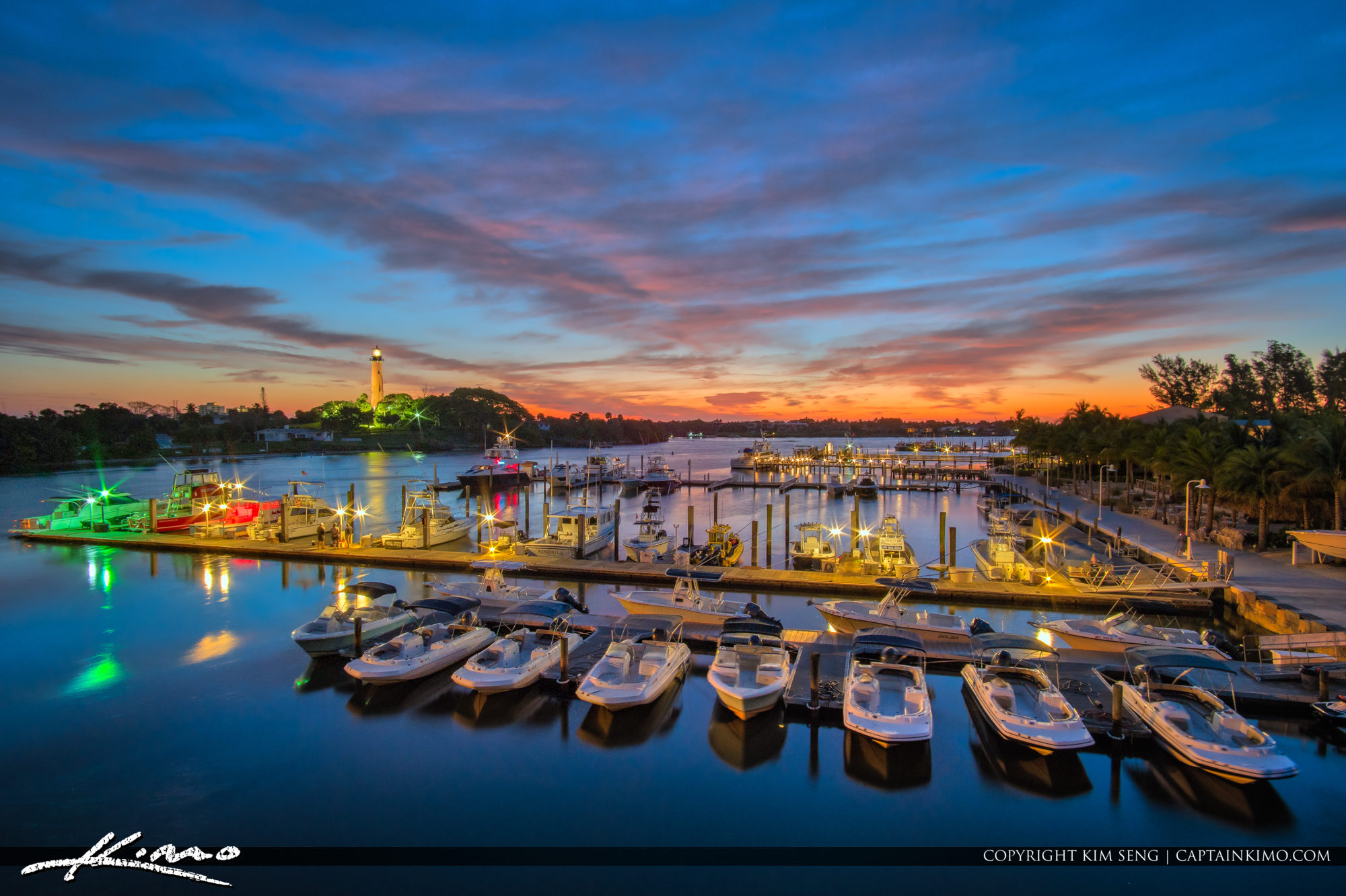 Sunrise along Waterway at Jupiter Inlet Lighthouse Marina HDR
