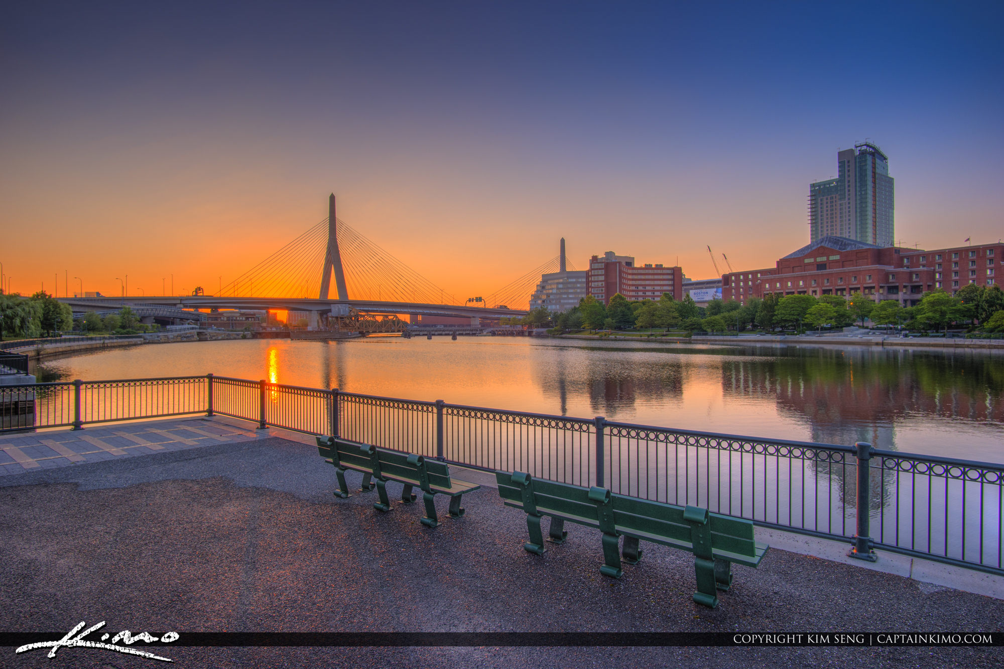 Bunker Hill Memorial Bridge Sunrise Charles River HDR Photography by