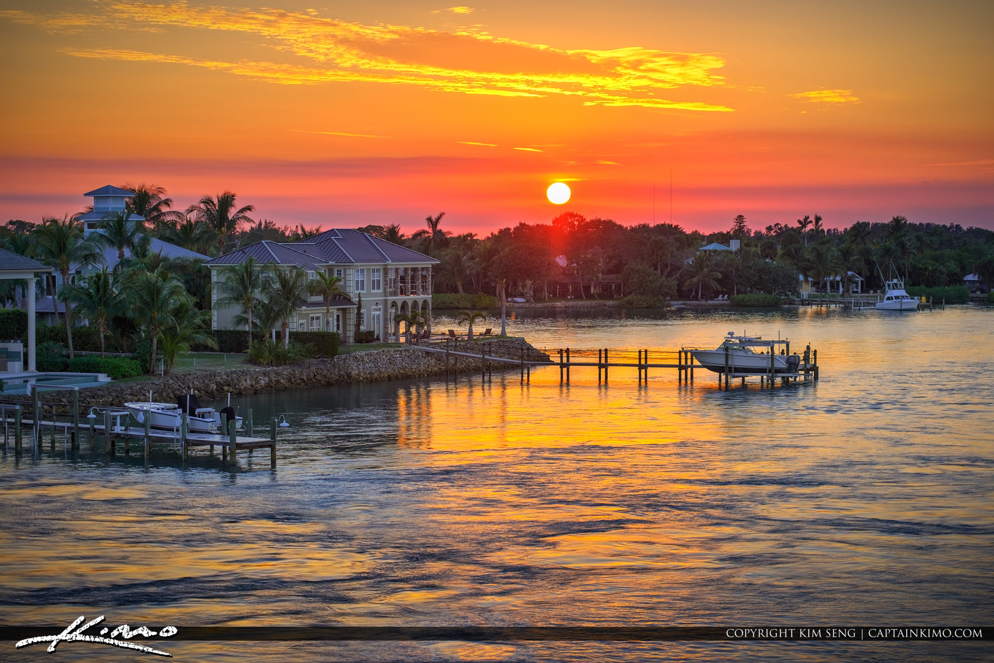 Jupiter Waterfront Property Sunset Over Waterway