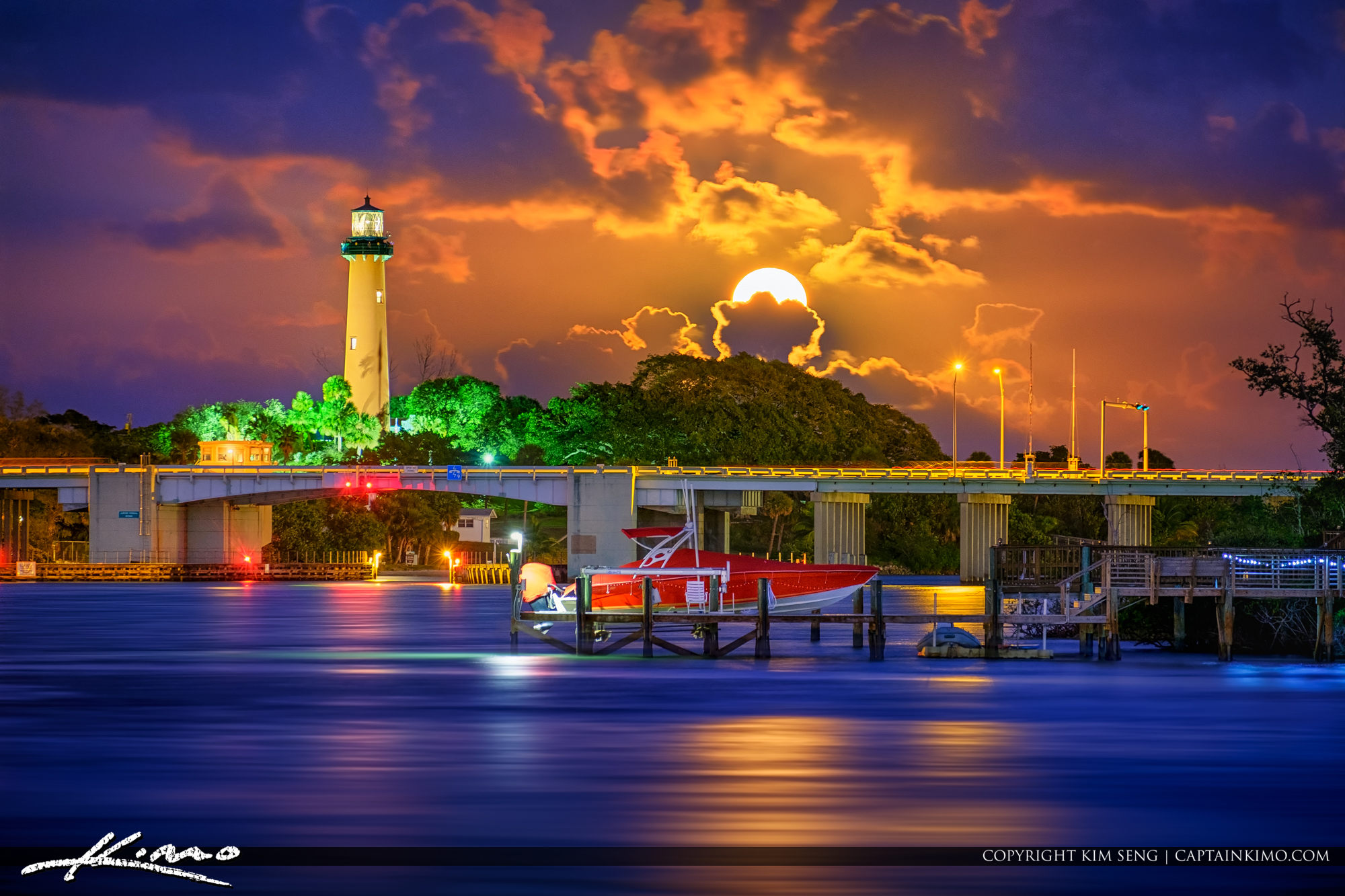 Jupiter Lighthouse Amazing Colors Full Moon Rise HDR Photography By